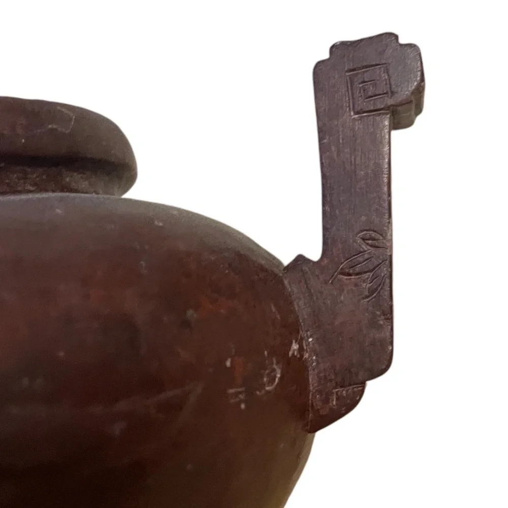 Hand Carved Chinese Footed Soapstone Urn Bowl Numbered‎ Brownish Red